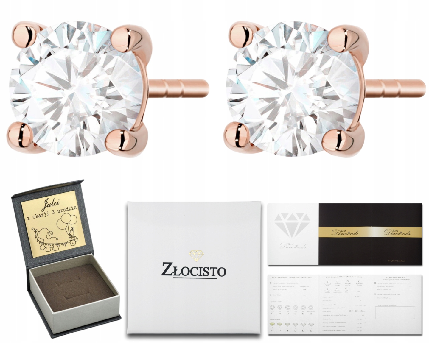 Růžové Zlato Náušnice S Diamantem Tyčinka Zlato 585 Jako Dárek