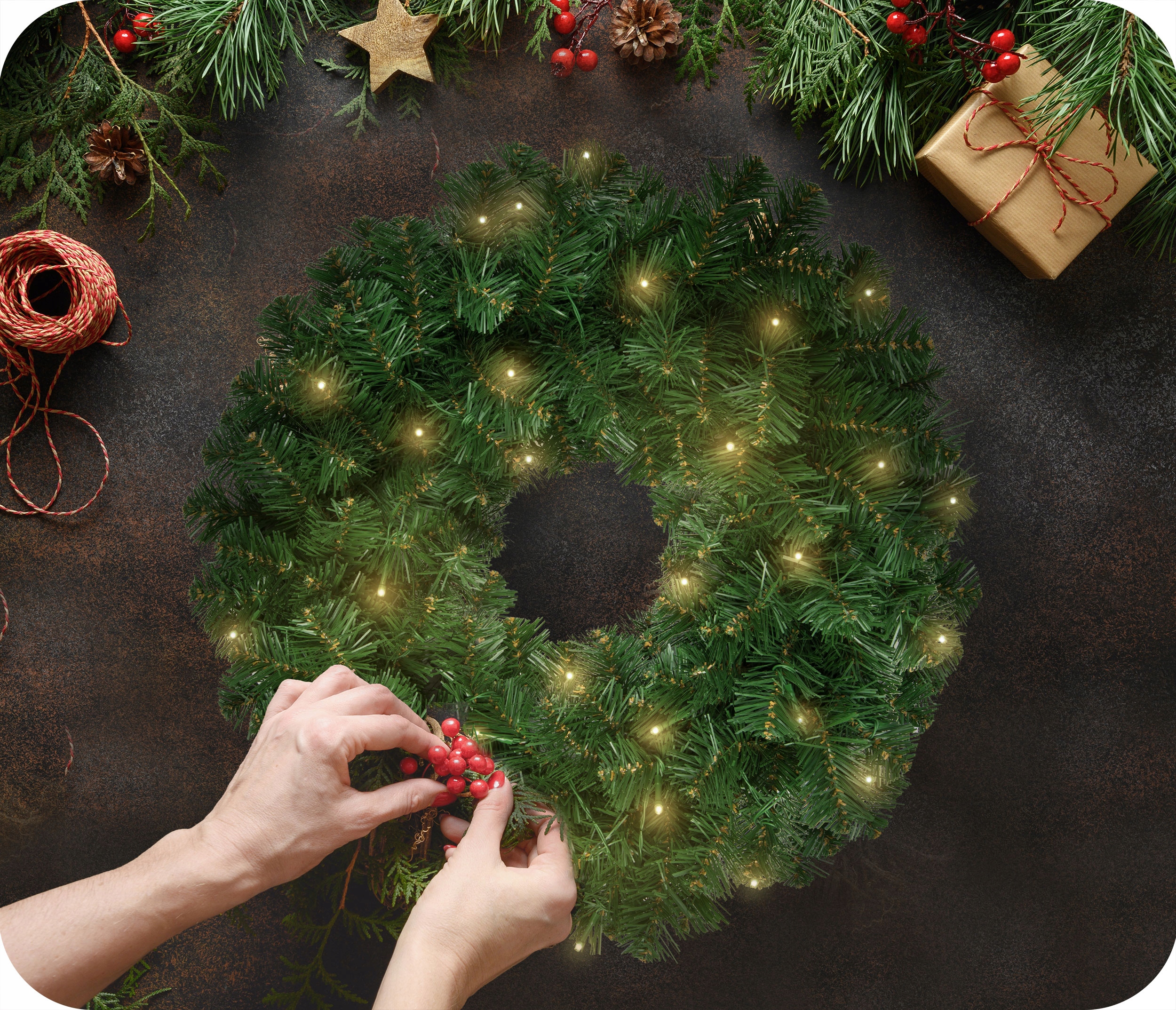 WIENIEC STROIK ŚWIĄTECZNY DEKORACJA LED 45CM Stan opakowania oryginalne