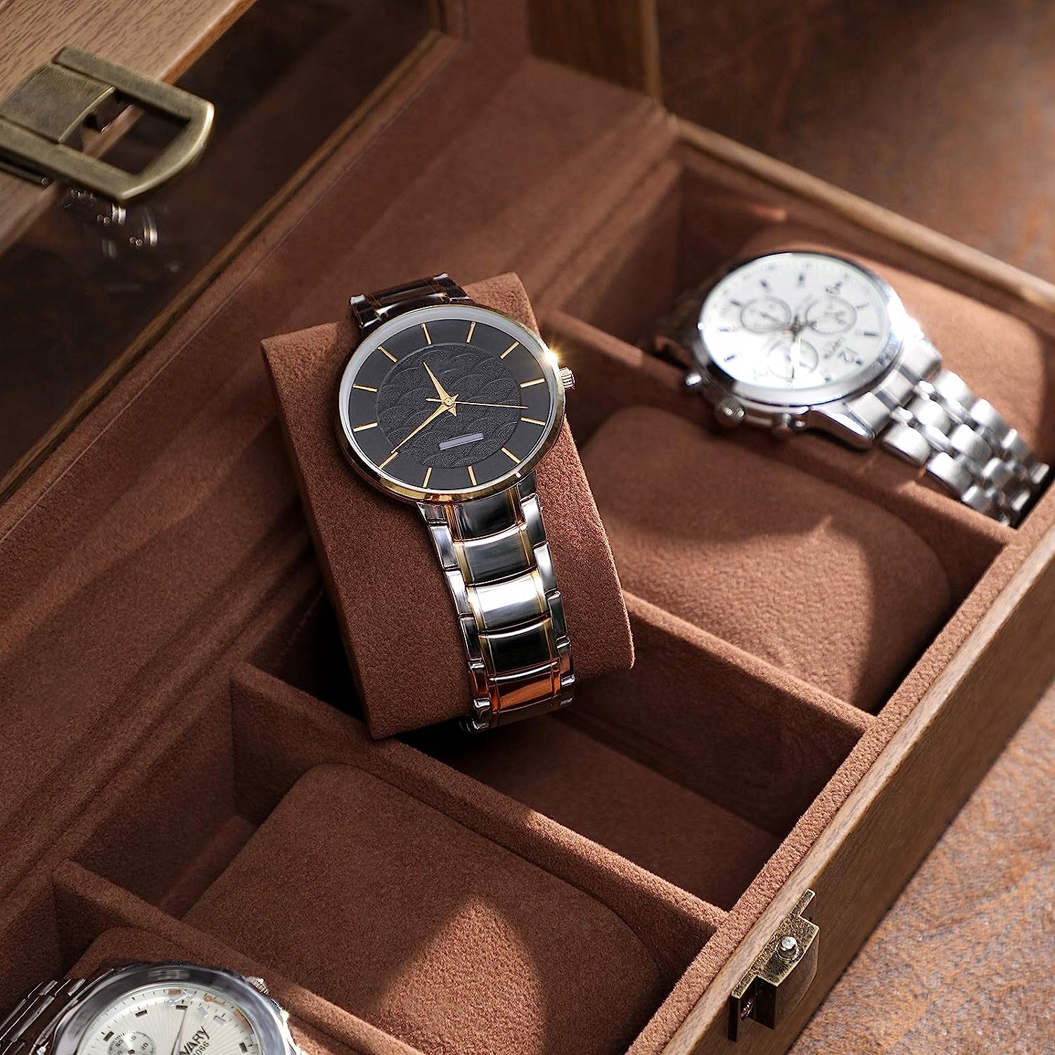 ETUI NA ZEGARKI SZKATUŁKA ORGANIZER PUDEŁKO 6szt Kolor brązowy