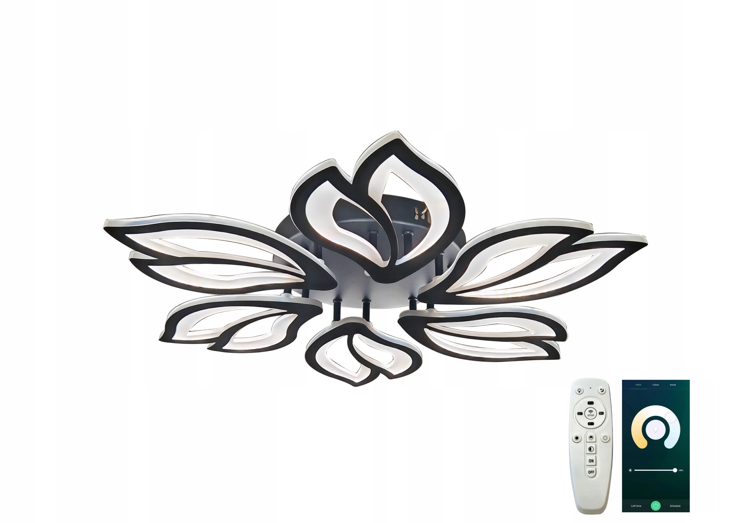 stropní svítidlo Led Lustr Černá 48W S Dálkovým Ovládáním App Smart 6 Květina 65 CM