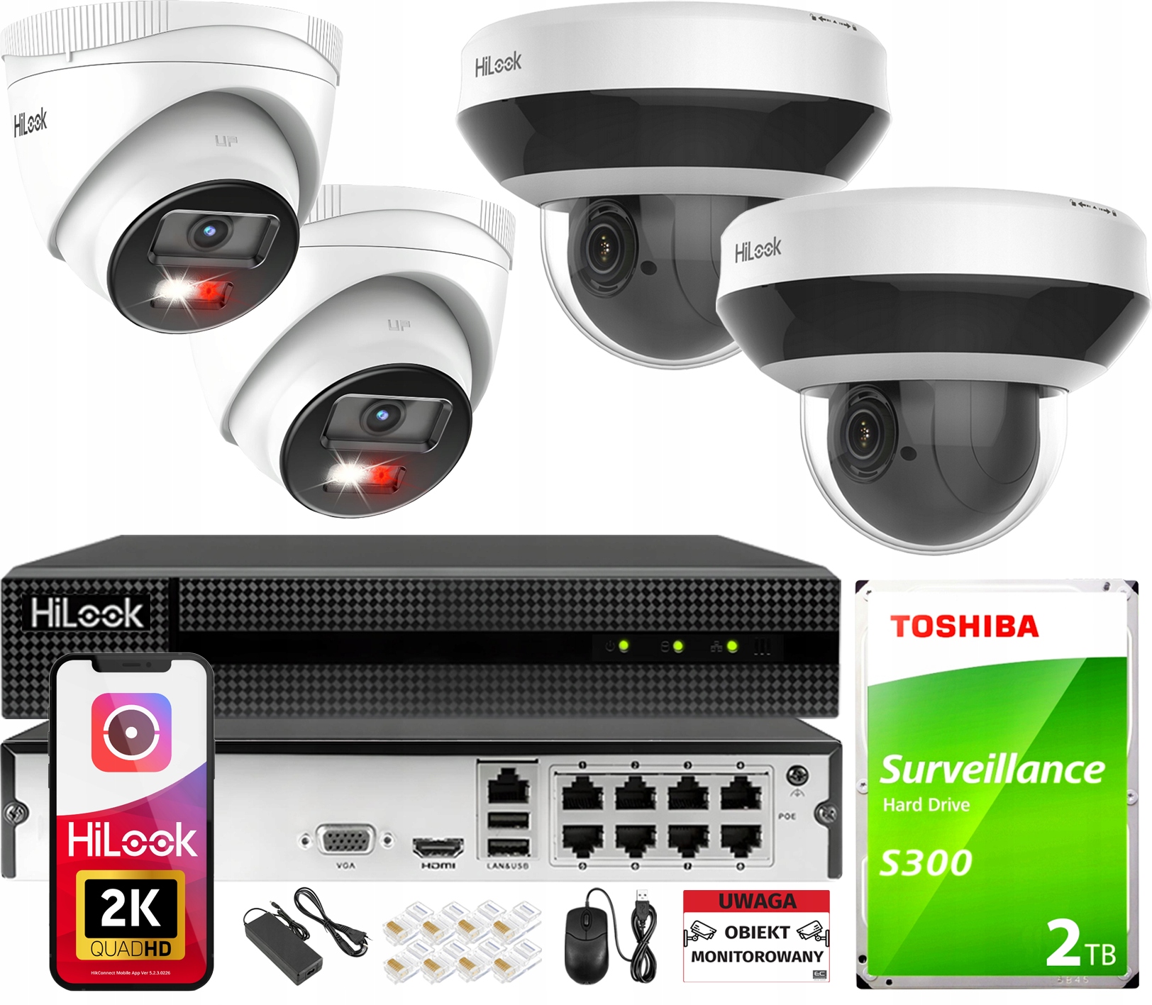 Sada monitorovania Ip 4MPx 4 kamery Externá 2x otočná kamera 4x Zoom