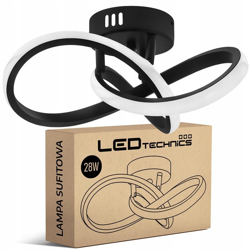 Duża Lampa Sufitowa Nowoczesna Czarna Żyrandol Plafon Supeł Loft 28W Led