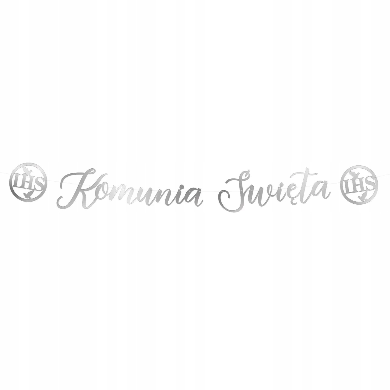 Baner komunijny napis Komunia Święta IHS girlanda