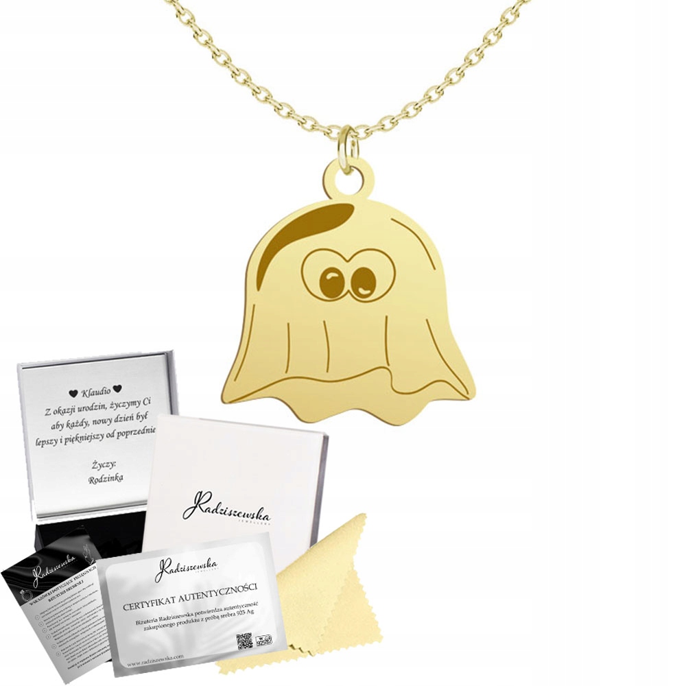 Náhrdelník Zlatý duch Halloween Řetízek Stříbro 925 Dárek Gravírování Bonus