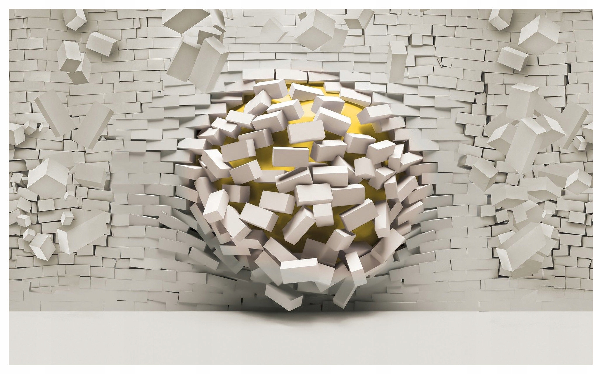 Fototapeta Prielom so žltou sférou biela tehla 312x219 vinylová lepidlo