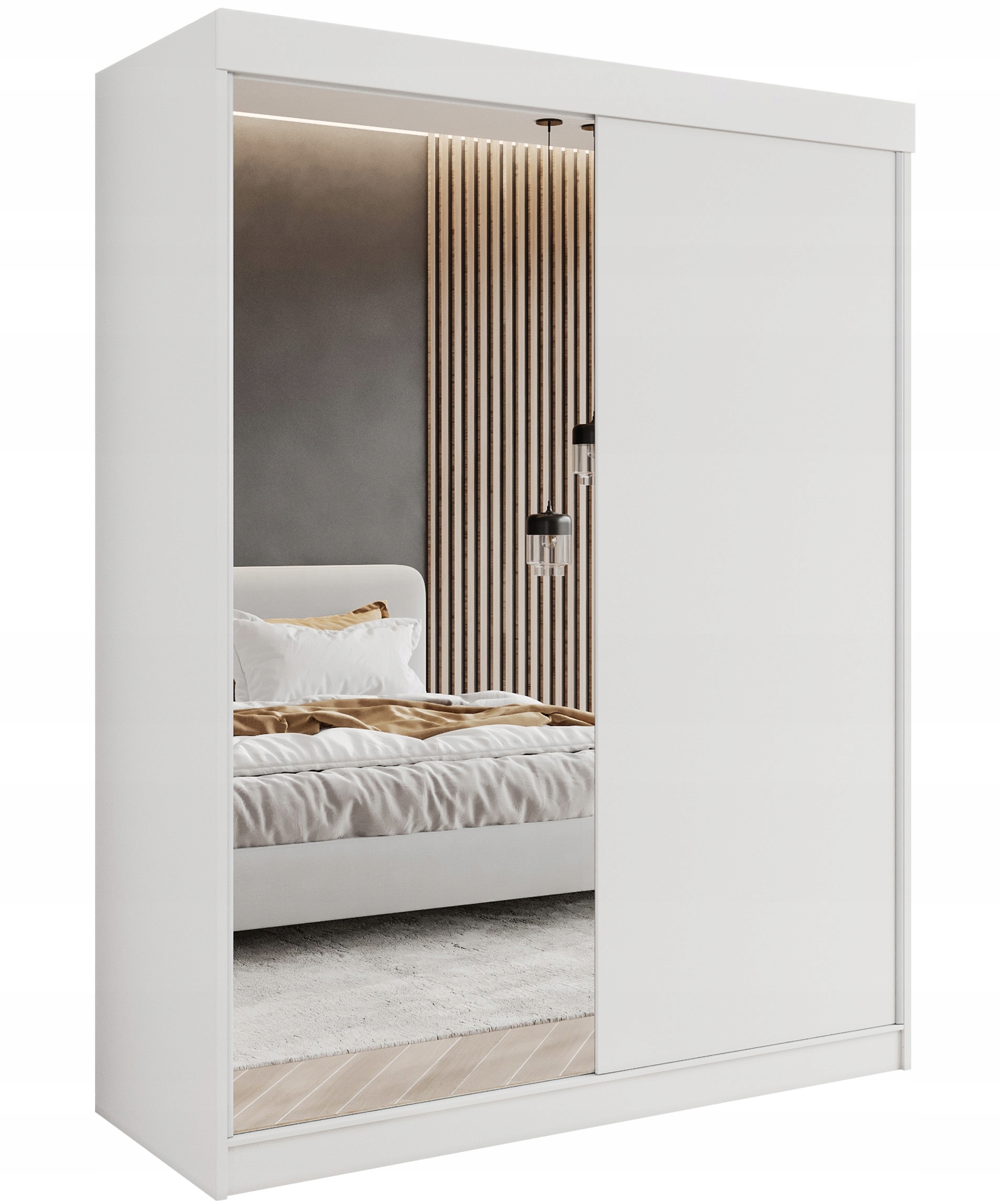 SZAFA PRZESUWNA 2-DRZWIOWA 120 x 205 CM - BIAŁA - LUSTRO C - GARDEROBA