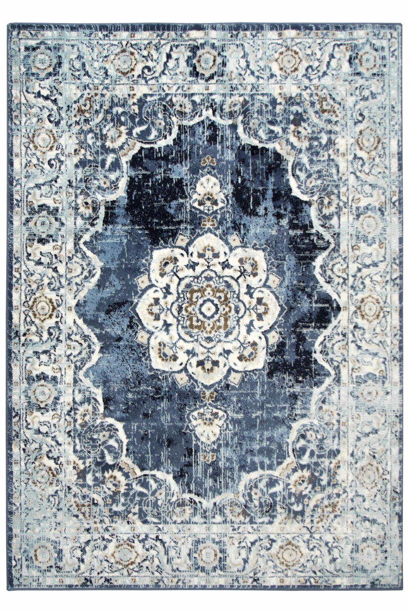 

140x190 cm Granatowy Szary Dywan Ornamentowy Boho