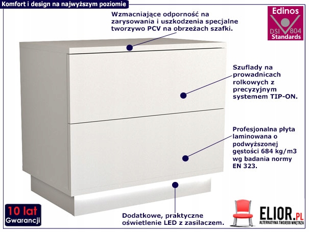 PODŚWIETLANA SZAFKA NOCNA SALON SYPIALNIA SZUFLADY Marka Elior