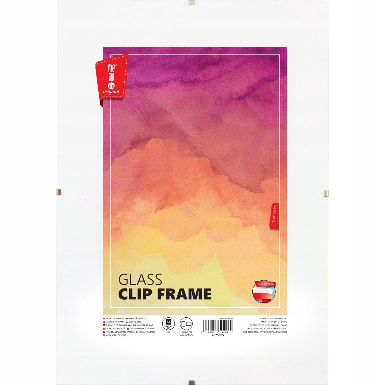 Antyrama A4 Szklana Memobe 21X29,7 CM
