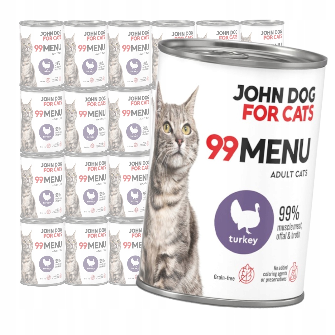 John Dog for Cats 99 Menu Vlhké Krmivo pro dospělé kočky s krůtím masem 24 x 400 g