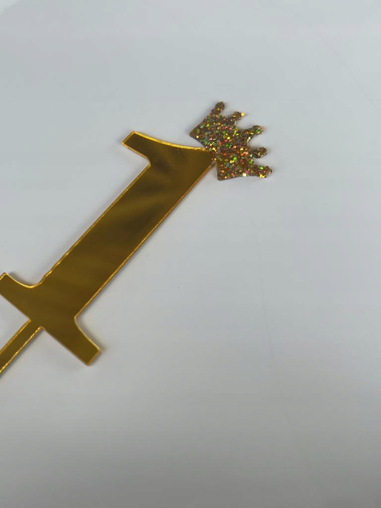 TOPPER NA TORT ZŁOTA CYFRA LUSTRO + KORONA BROKAT Kod producenta Topper złoty cyfra 1