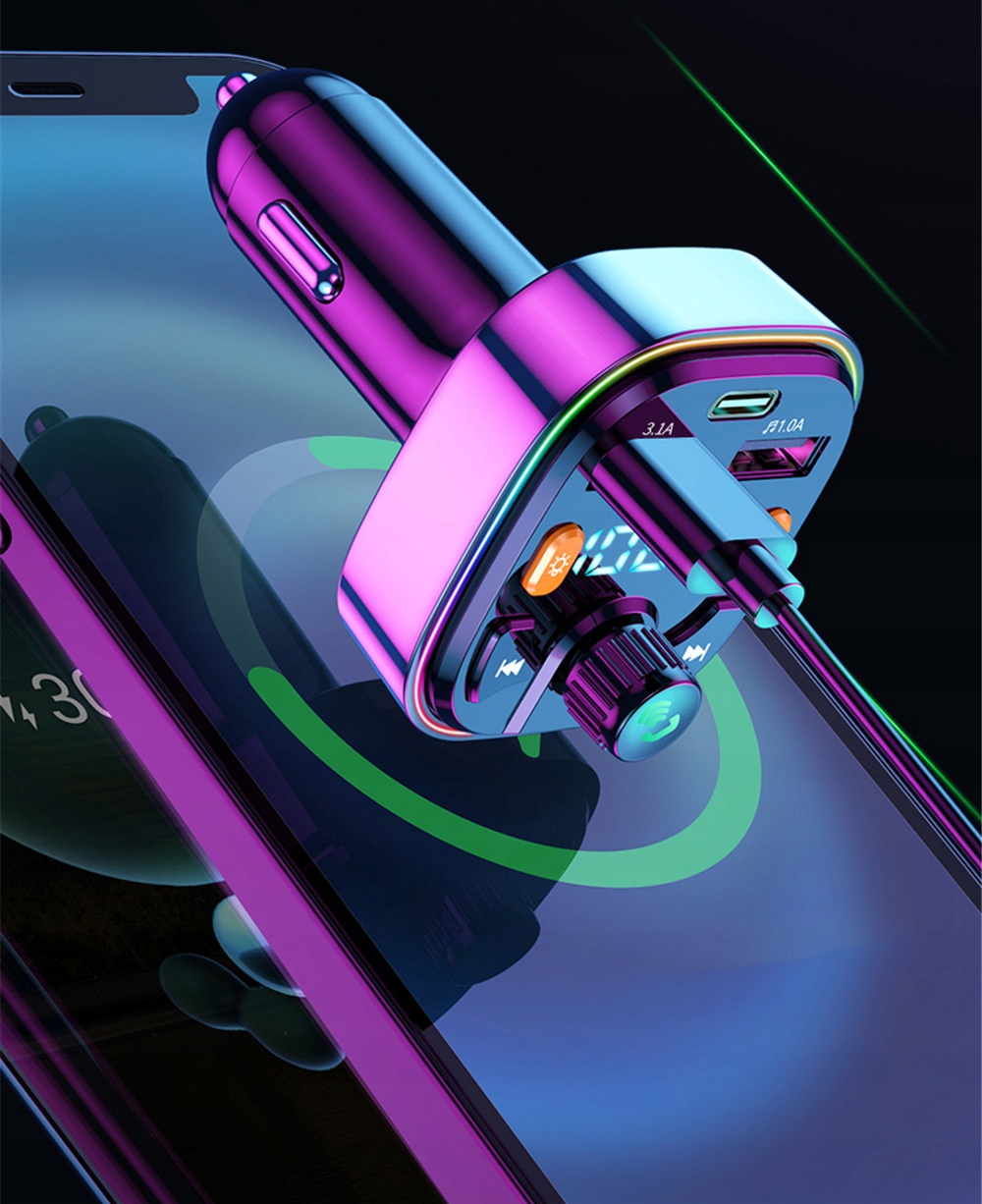 TRANSMITER FM BLUETOOTH LED RGB MP3 SD BT SZYBKA ŁADOWARKA PD 2xUSB QC 3.0 Źródło sygnału USB