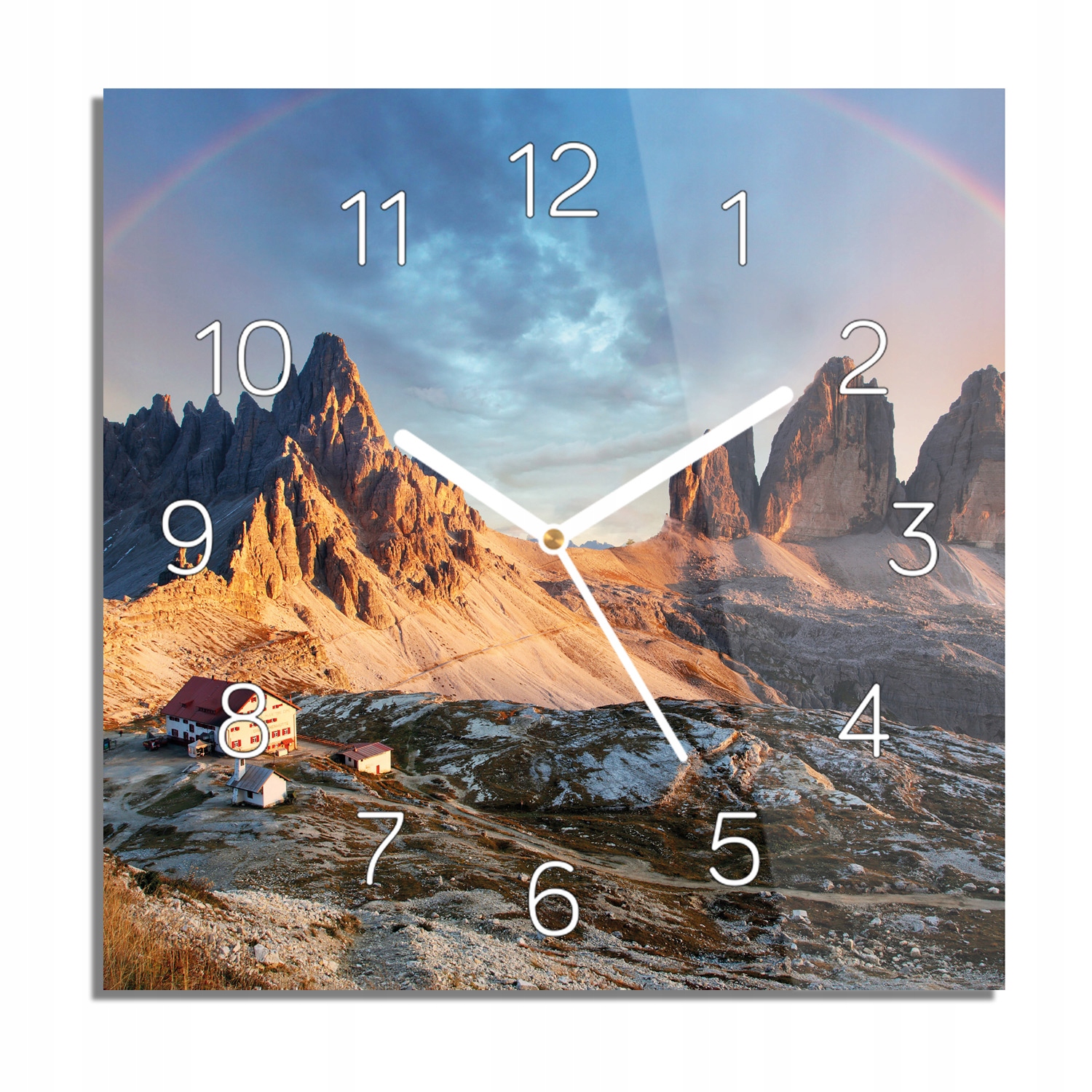 

Dolomity góry tęcza zegar na szkle ścienny 30x30