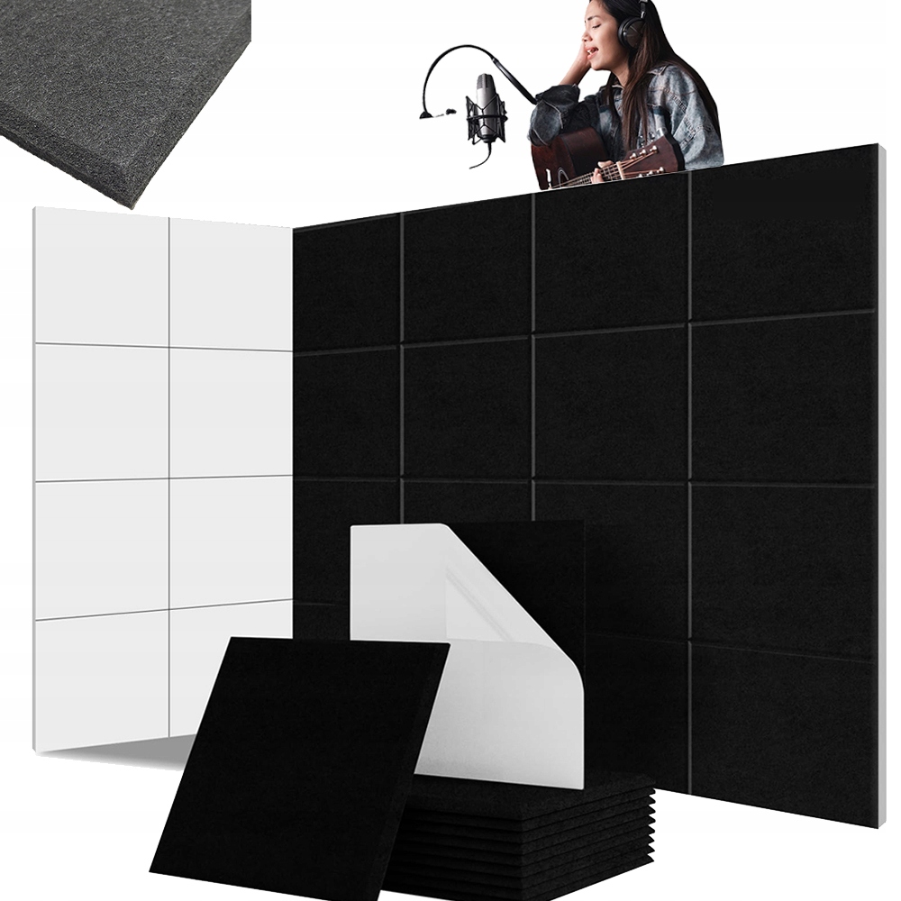 24 Kusů Zvukově Izolačních Panelů 30*30*0,9 CM Samolepicí Čtvercový Vzor