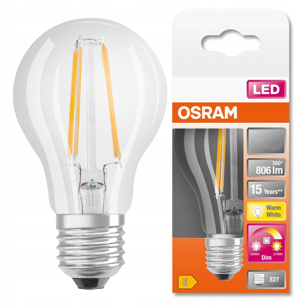 

Żarówka Led E27 7W 2200/2700K 806lm Osram Glow DIM