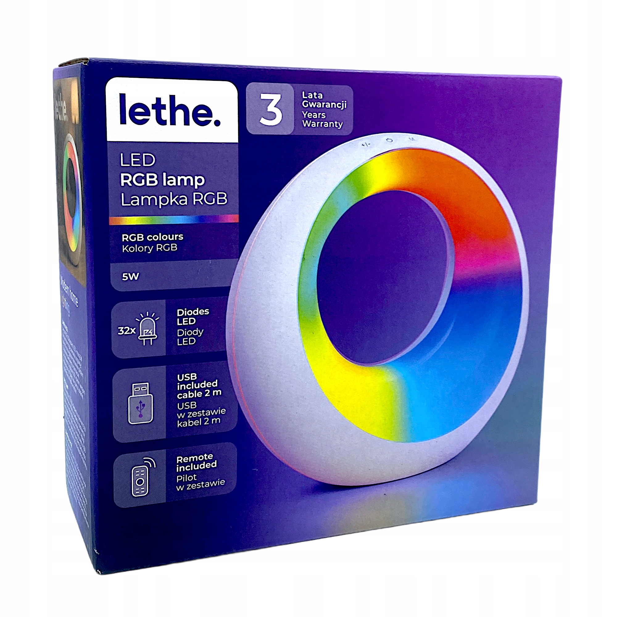 Lethe Lampka RGB LED 5W 32 diody LED okrągła biała