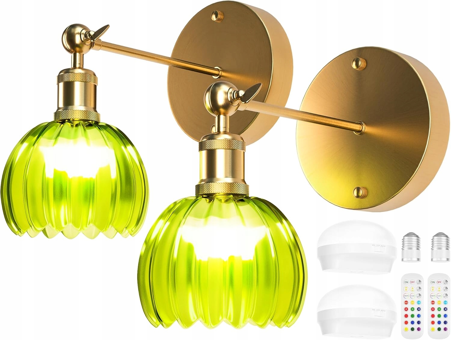 Lampa Tulipán Nástěnná lampa Dálkový Ovladač Sada 2 Kusů Vintage Zelená