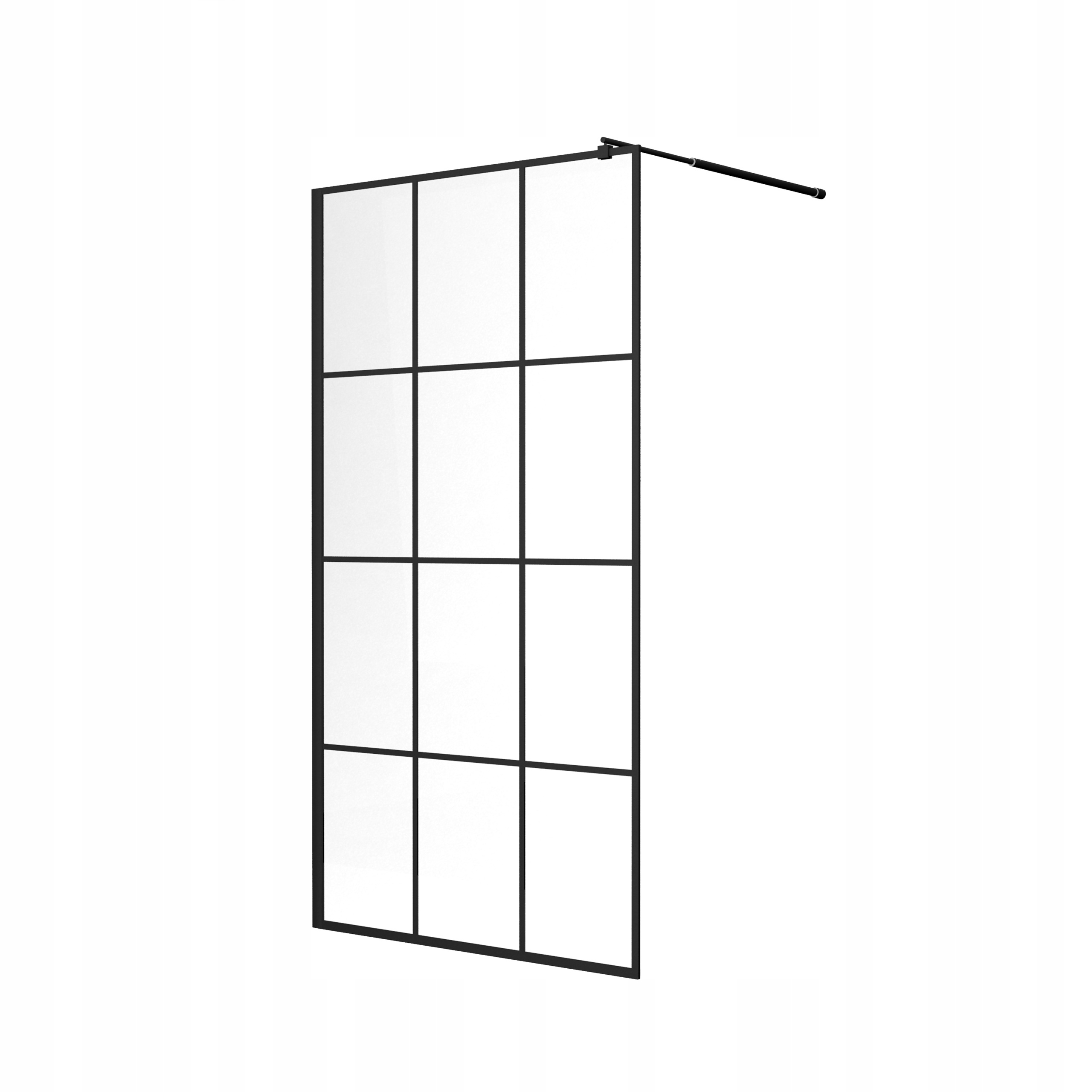 Ścianka Prysznicowa Szkło 8MM Walk-in 90CM Czarna Kratka Szyba Esg Loft