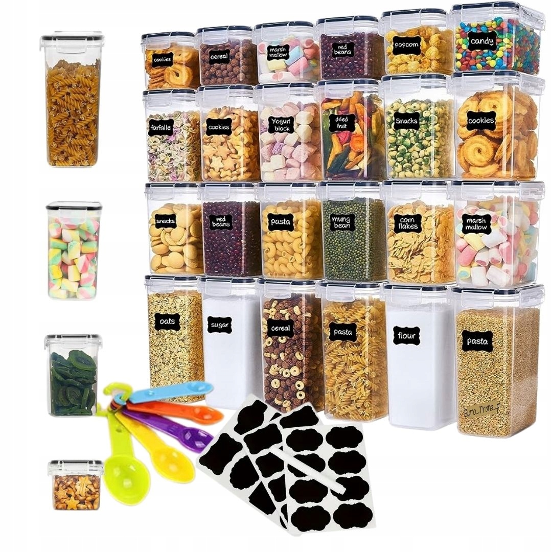 Zestaw 24 Pojemników Na Żywność -hermetyczny, Na Przyprawy, Makaron, Płatki