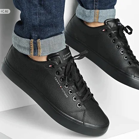 Boty Tommy Hilfiger Kožené Tenisky Černé Pánské Sportovní 42