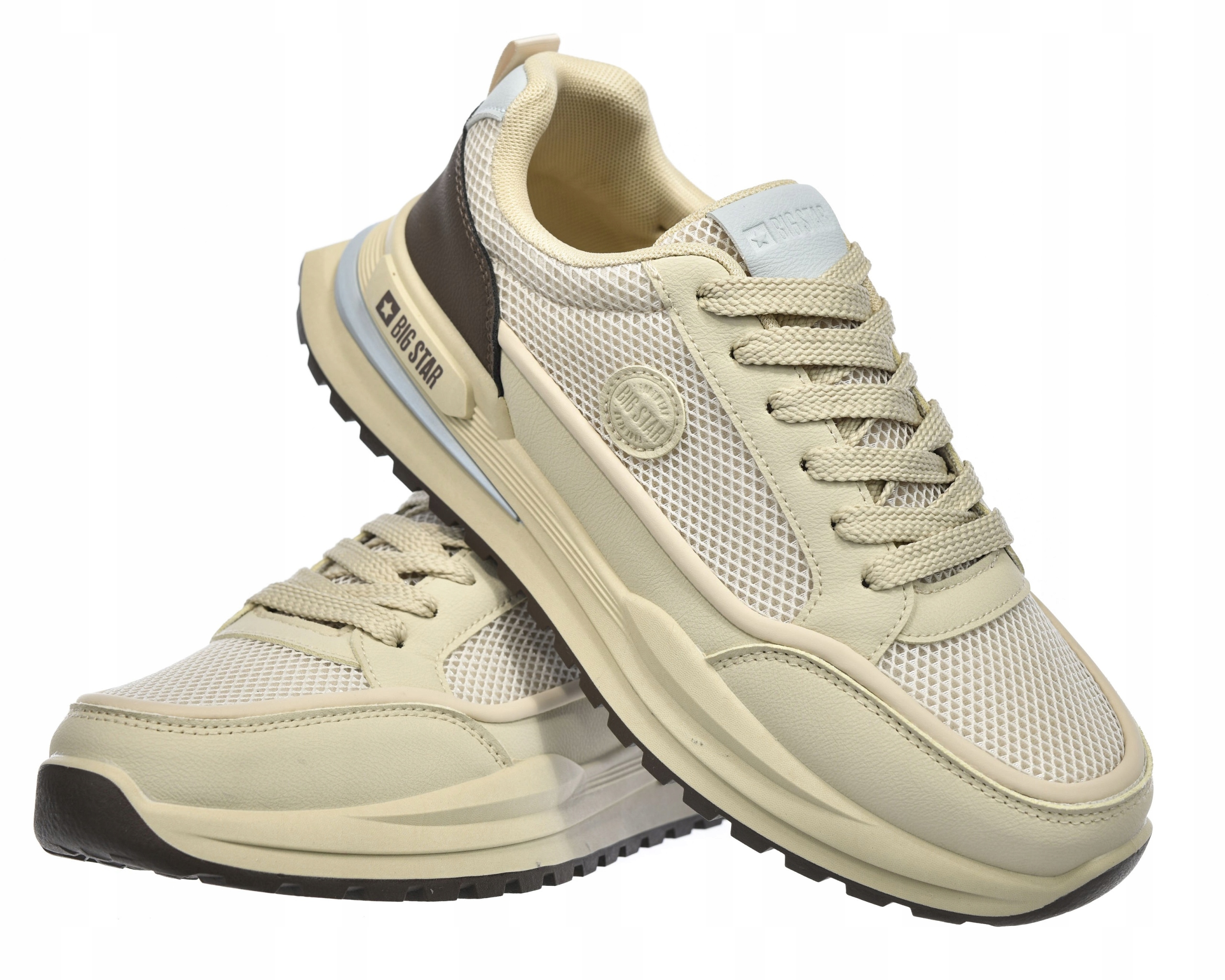 Tenisky Pánské Sportovní Boty Ekokůže Vložka Hi Poly Big Star Béžová 42