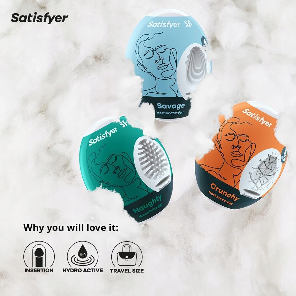 SATISFYER Zestaw Masturbatorów Jajek 3 Sztuki Hydroaktywne TPE — miniatura 4