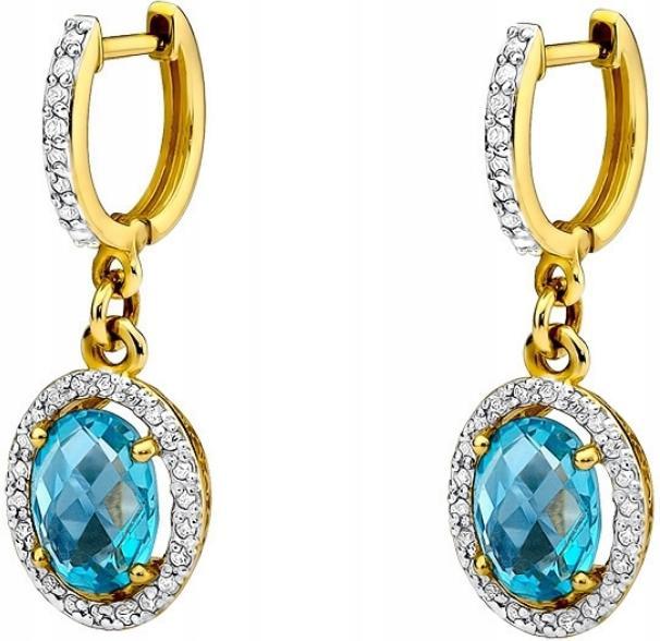 Zlaté náušnice 585 topaz 4,80 g závěsné diamanty elegantní vzor jako dárek