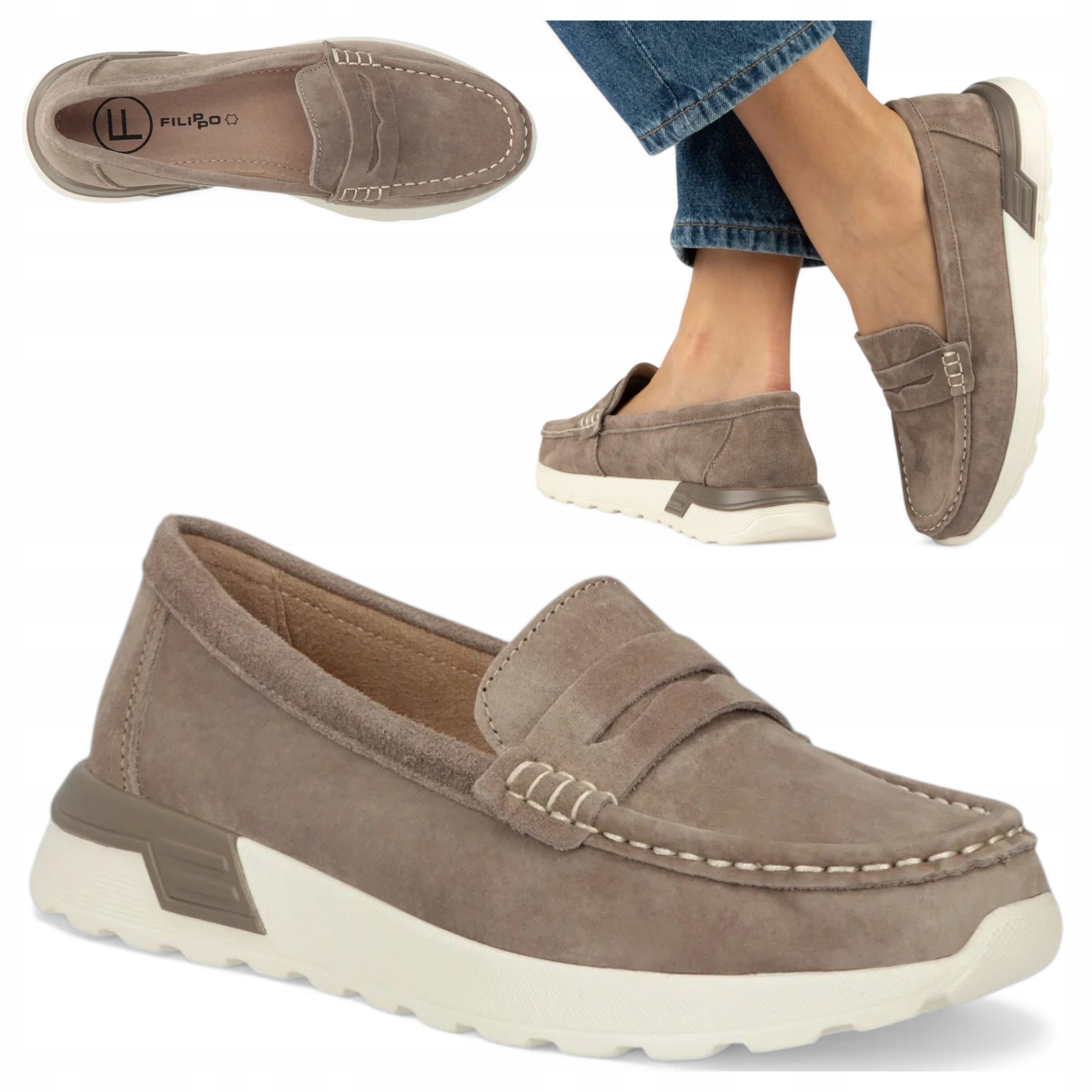 Dámské kožené mokasíny 41 Filippo Semišové nazouvací polobotky na platformě