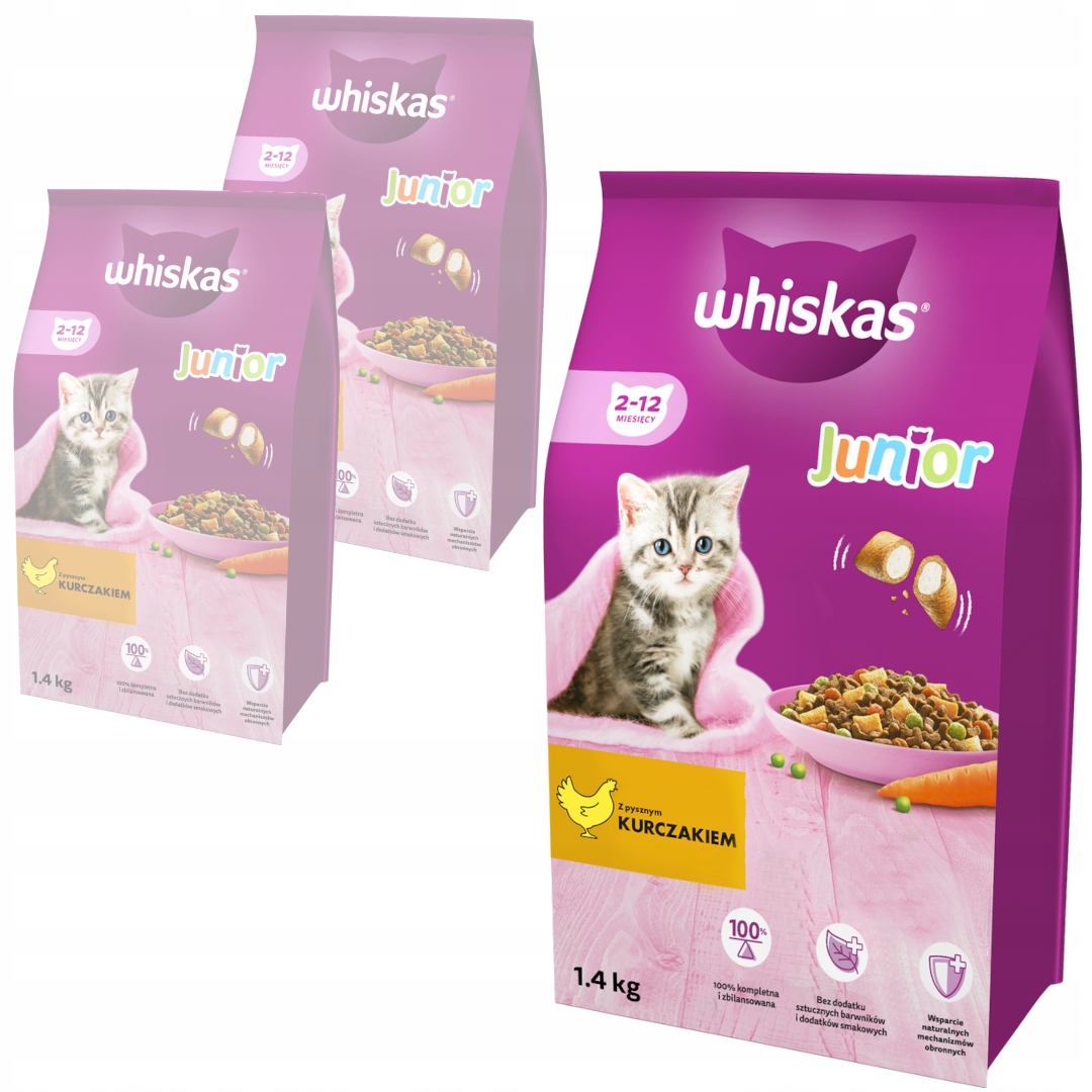 Whiskas Junior 3x1,4kg Suché Krmivo pro koťata s chutným kuřecím masem