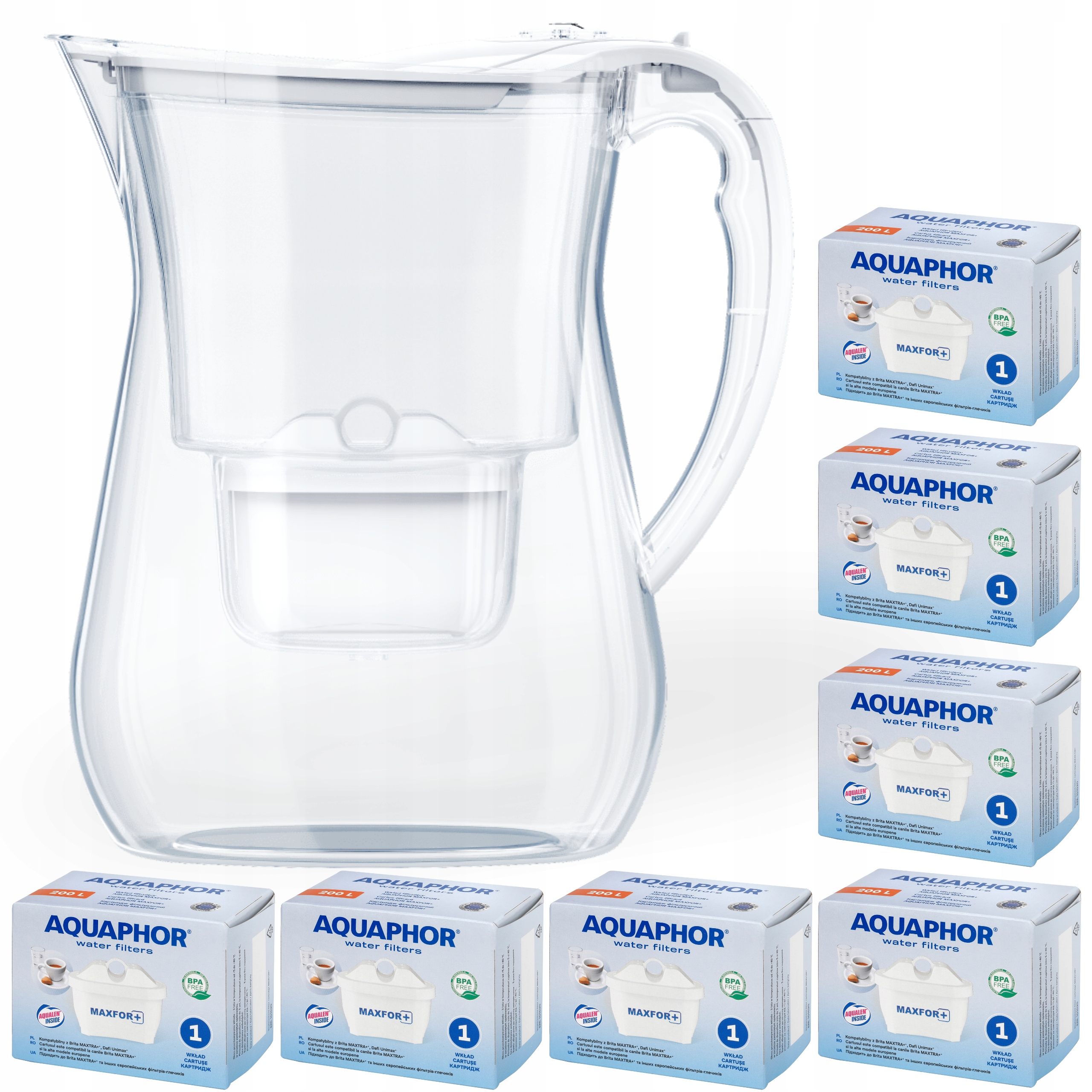 Filtrační konvice na vodu Aquaphor Lago bílá 3.8 l, 7 náplní Maxfor+