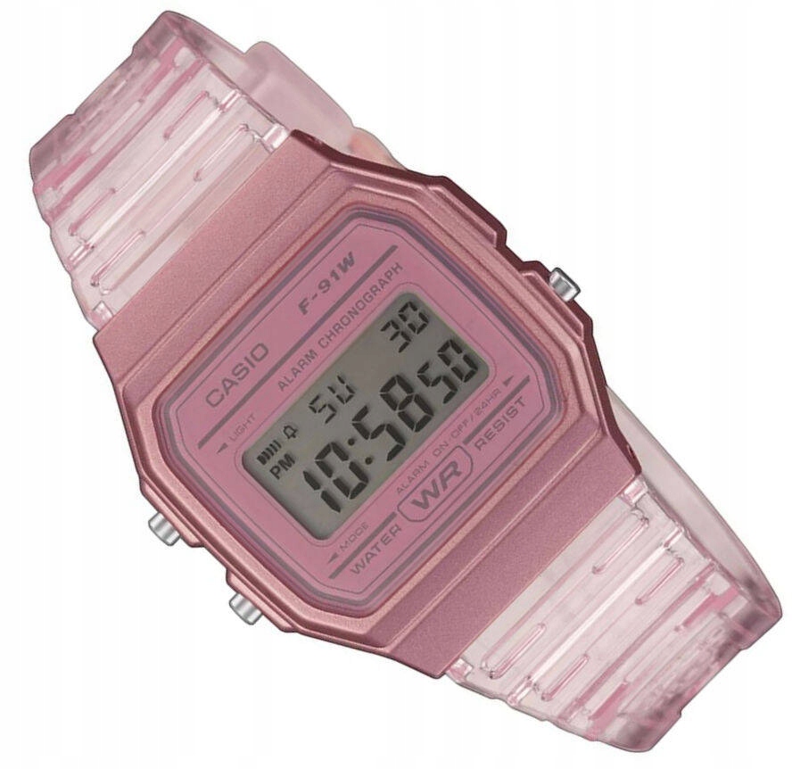 Dámské Růžové Transparentní Hodinky Casio F-91WS -4E Vintage Retro Stylu