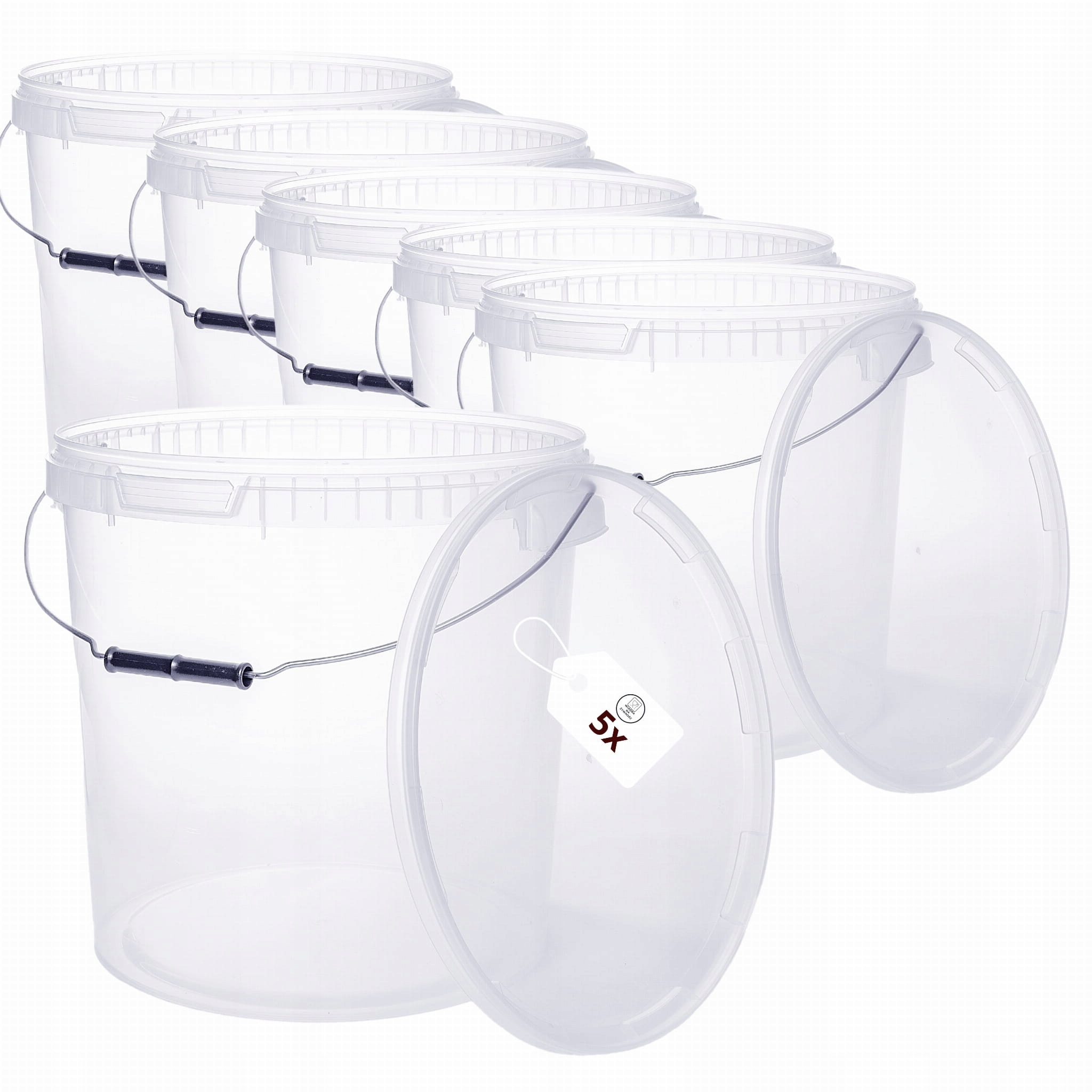 5 x plastový kbelík 30 l (33 l) s víkem, transparentní na potraviny