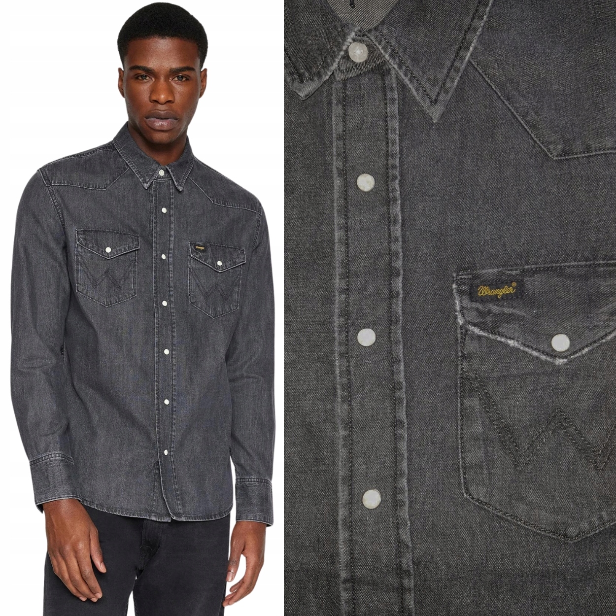 Wrangler Heritage Shirt Washed Black Džínová šedá džínová košile Regular S