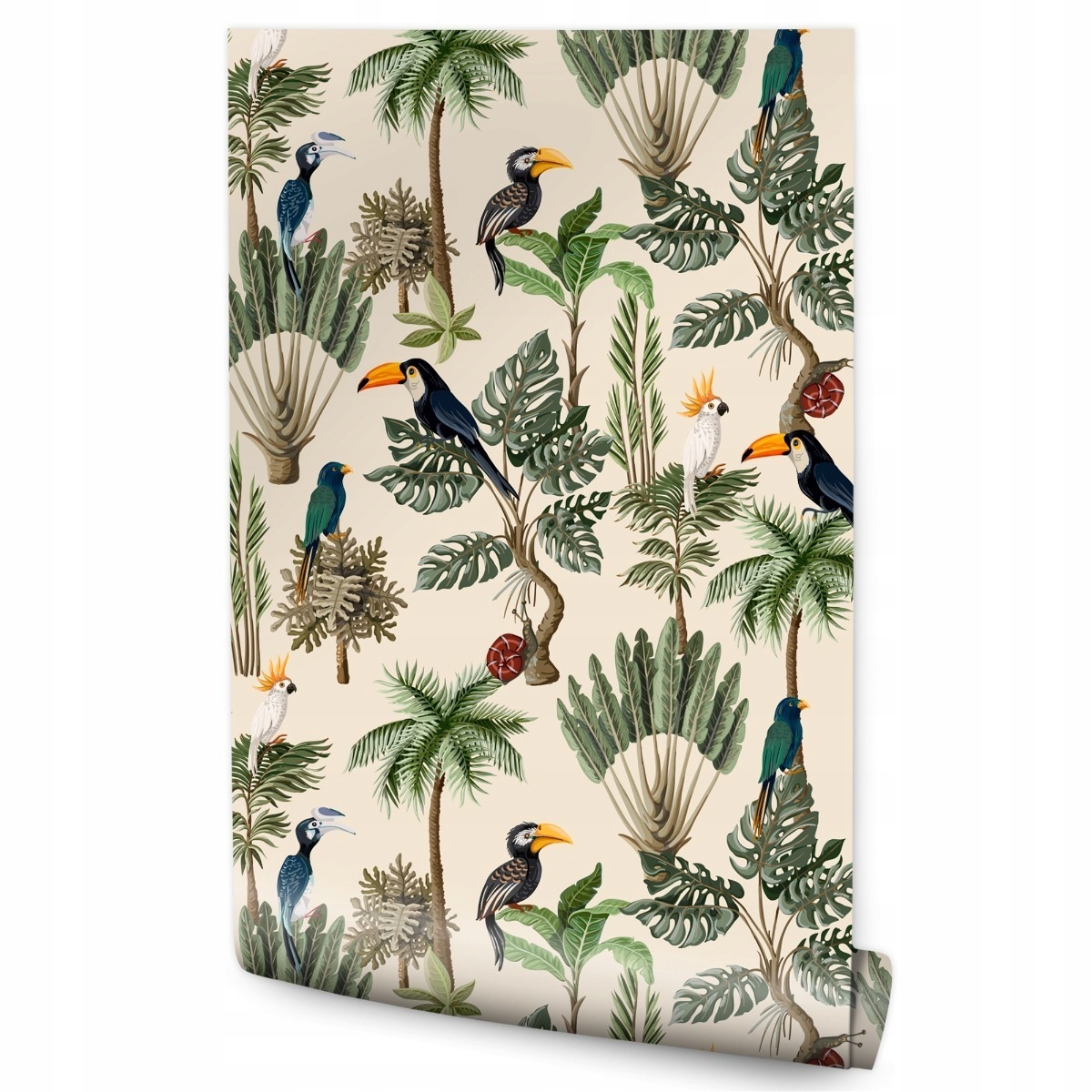 Tapeta Retro styl Exotické Ptáci Listy Monstera