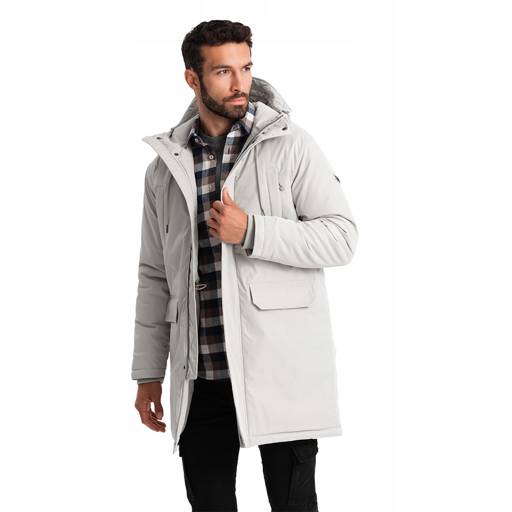Dlouhá klasická pánská parka krémová V1 OM-JALJ-0166 S