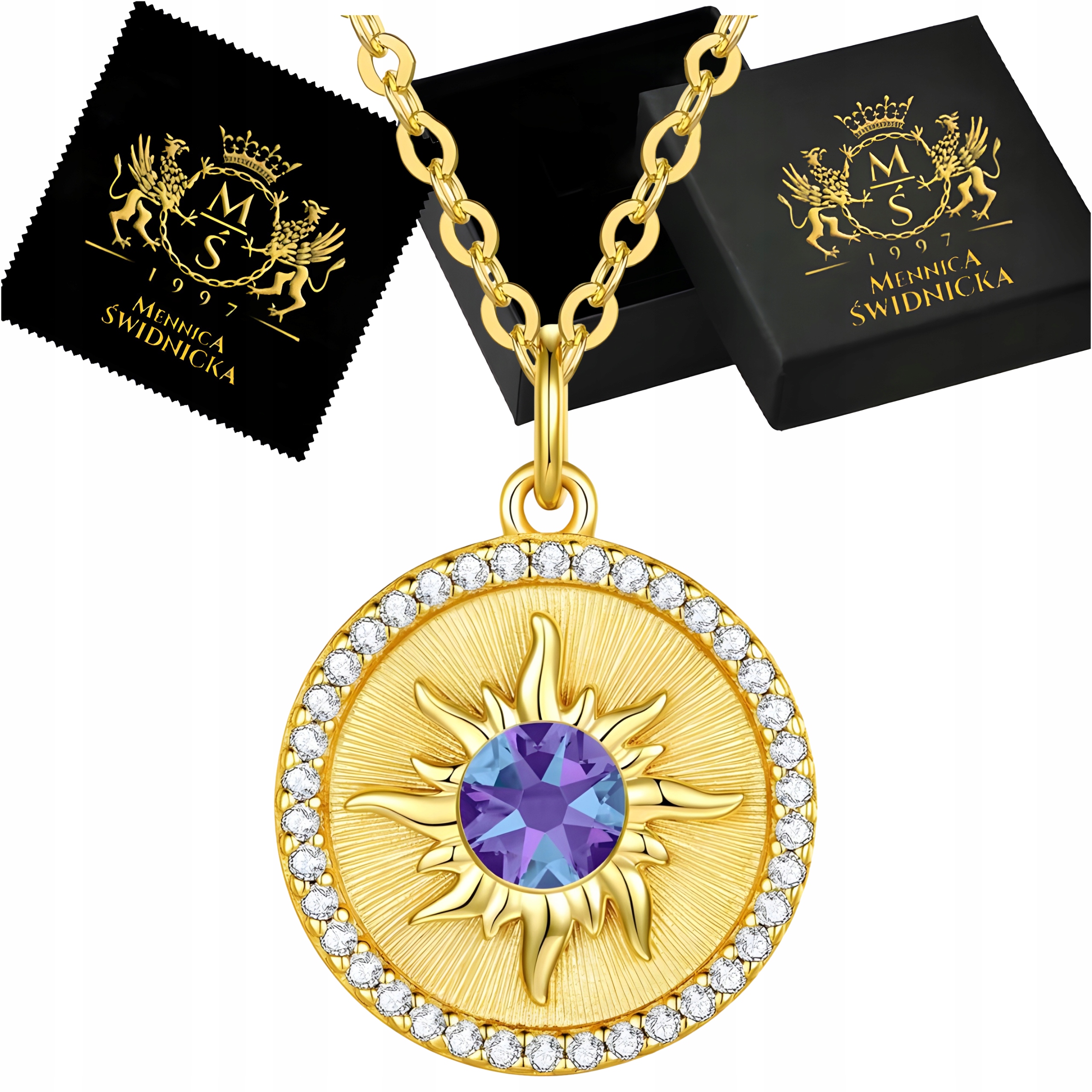 Zlatý dámský náhrdelník s řetízkem, přívěsek se zirkony Stříbro Gravírování