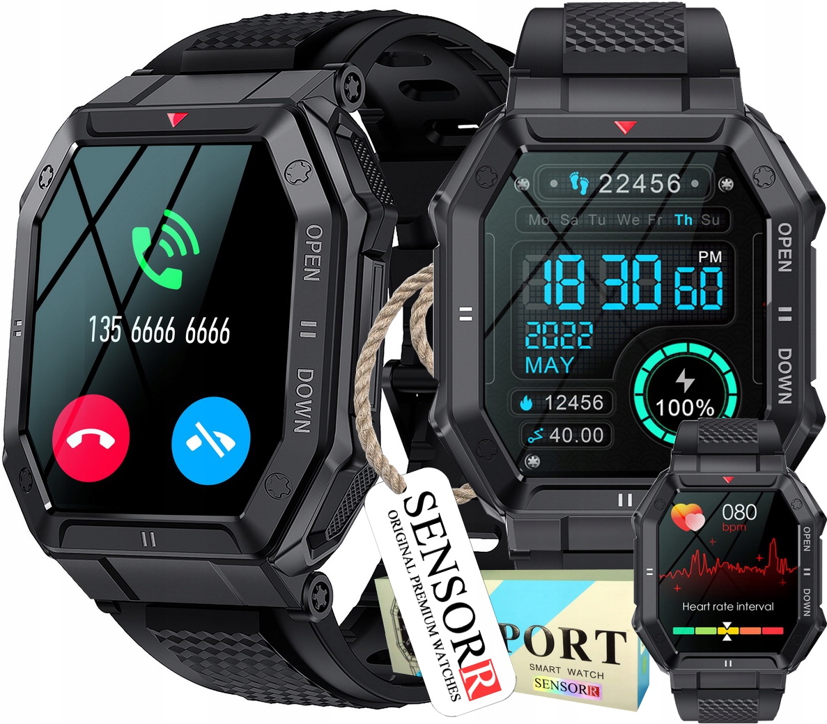 Výkonné Vojenské Pánské Hodinky Chytré Hodinky Hovory Sms Měření Tepu Polština