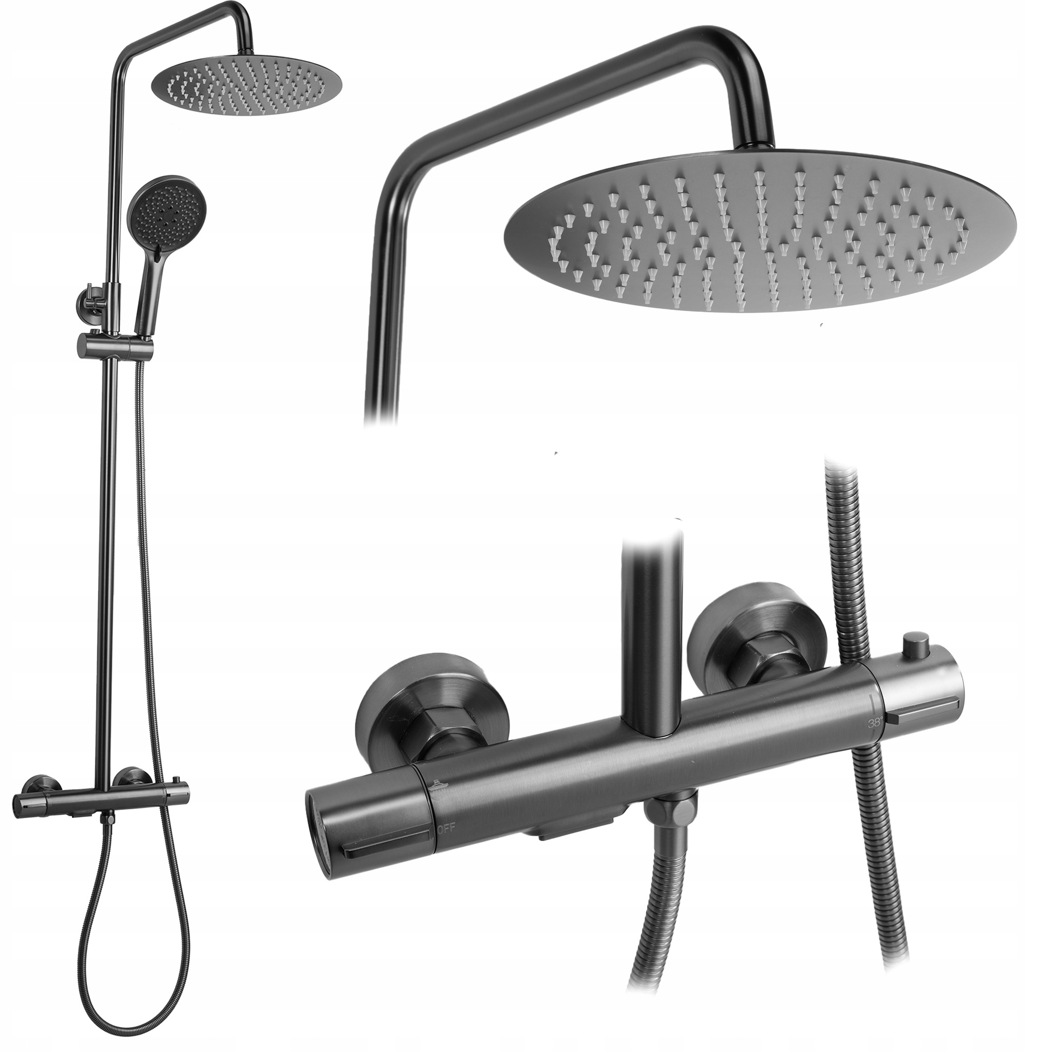 Sprchový Set S Termostatom Rea Drop Titánový Nástenný Sprchový