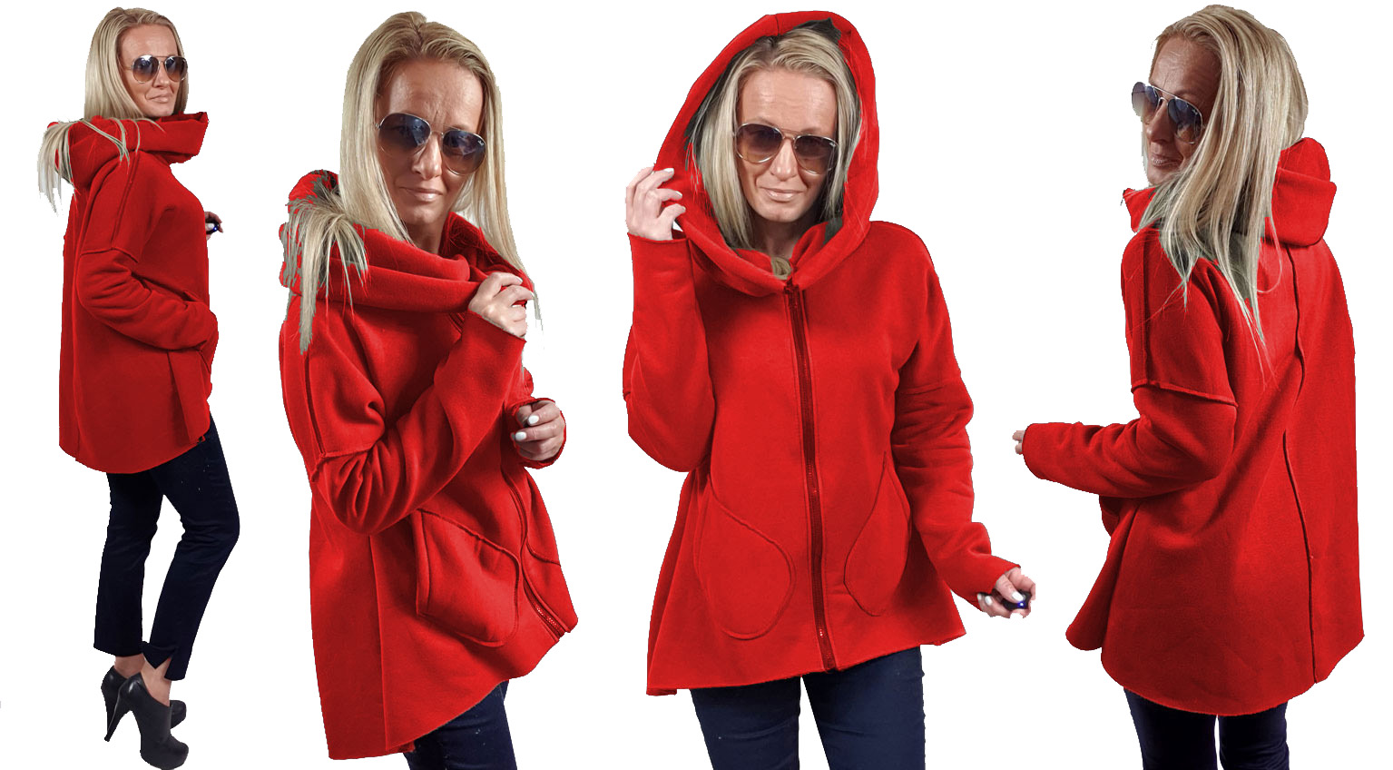 

Asymetryczna Bluza Tunika Kardigan Komin Kaptur U