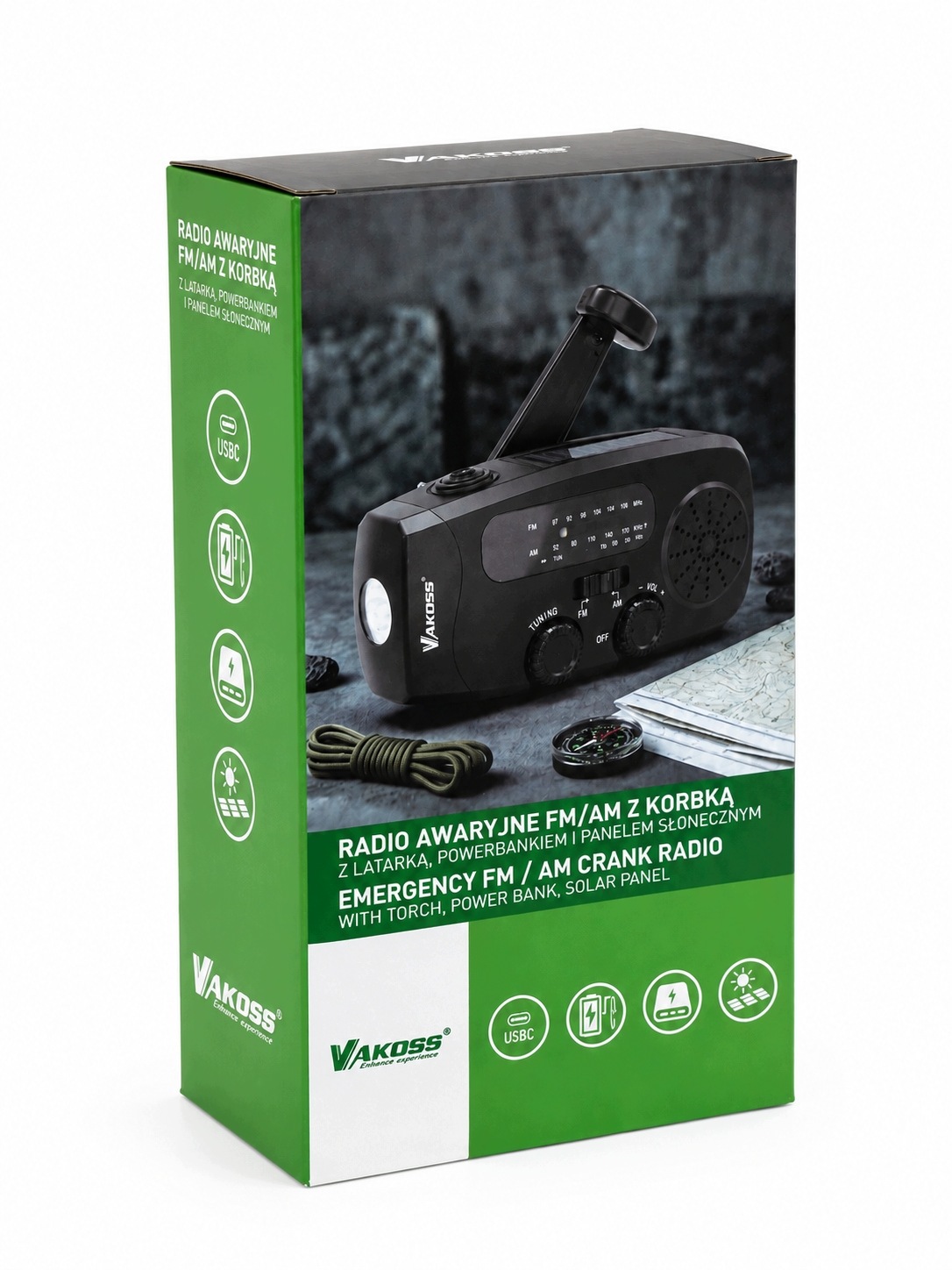 VAKOSS RADIO AWARYJNE FM/AM 2000MAH SOLAR LATARKA