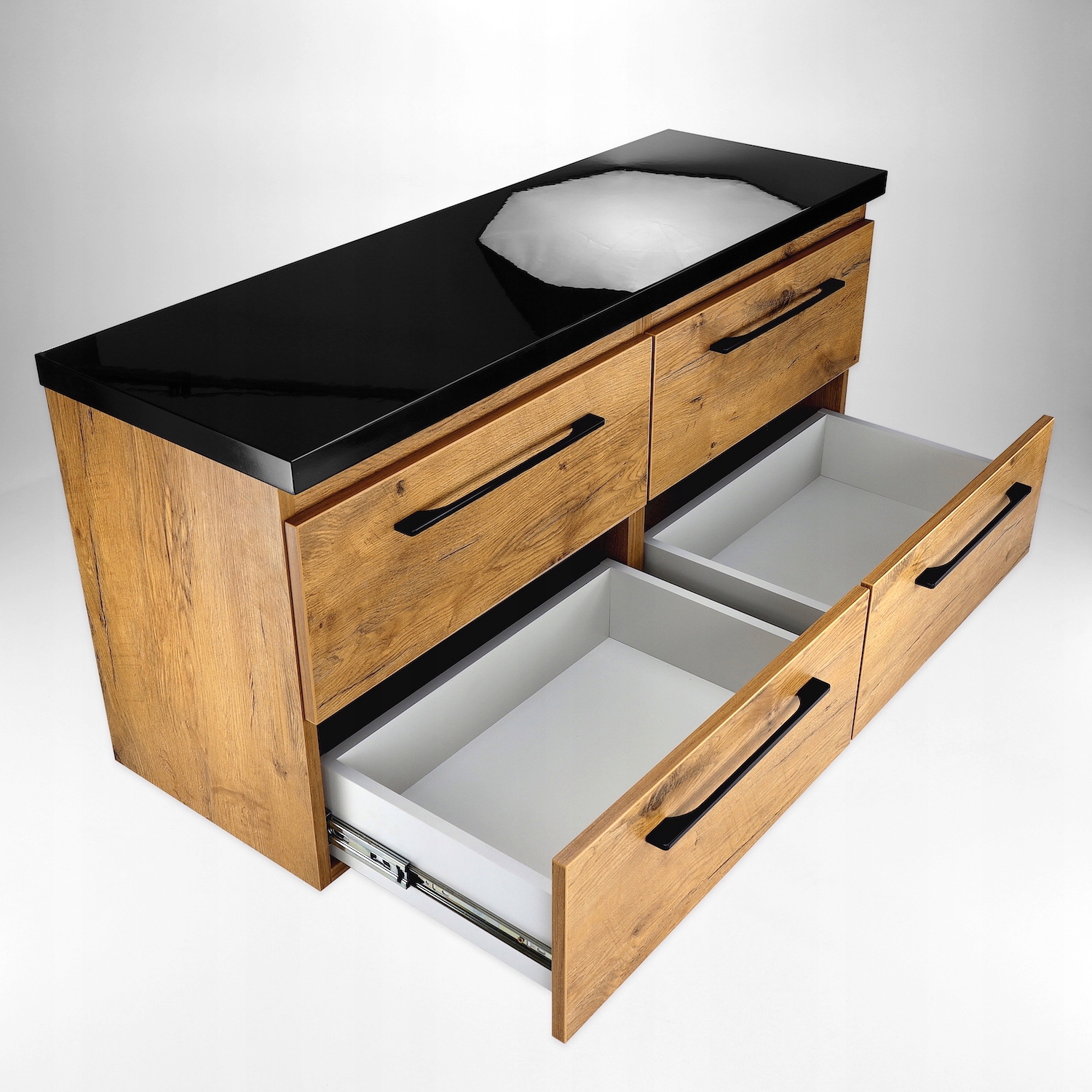 Meble łazienkowe szafka łazienkowa pod umywalkę z czarnym blatem dąb loft Kolor frontów dąb lancelot