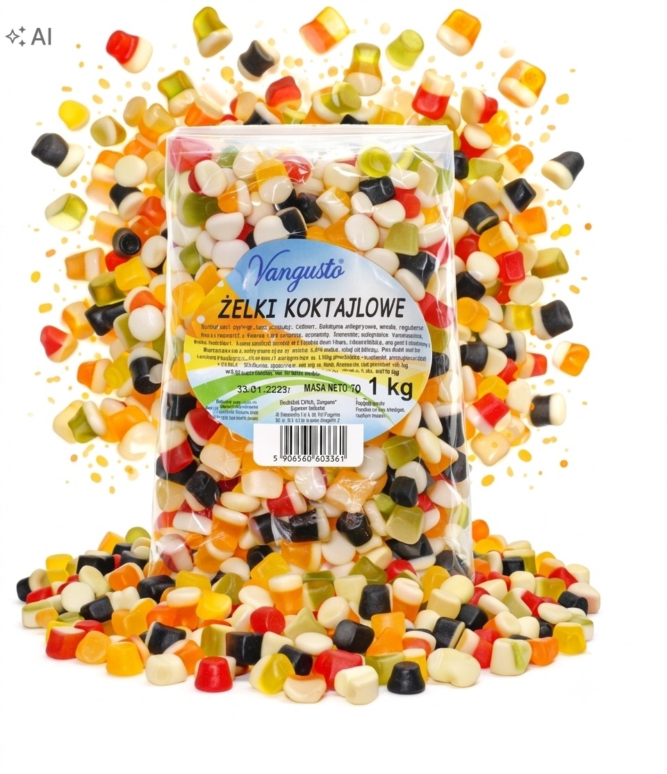 Koktél gumicukor Vangusto 1kg Színes Gyümölcs gumicukor Mix Nagy csomag
