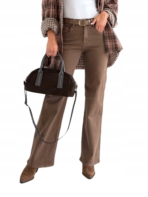 Dámské Módní Džíny S Širokými Nohavicemi, Hnědé Čokoláda