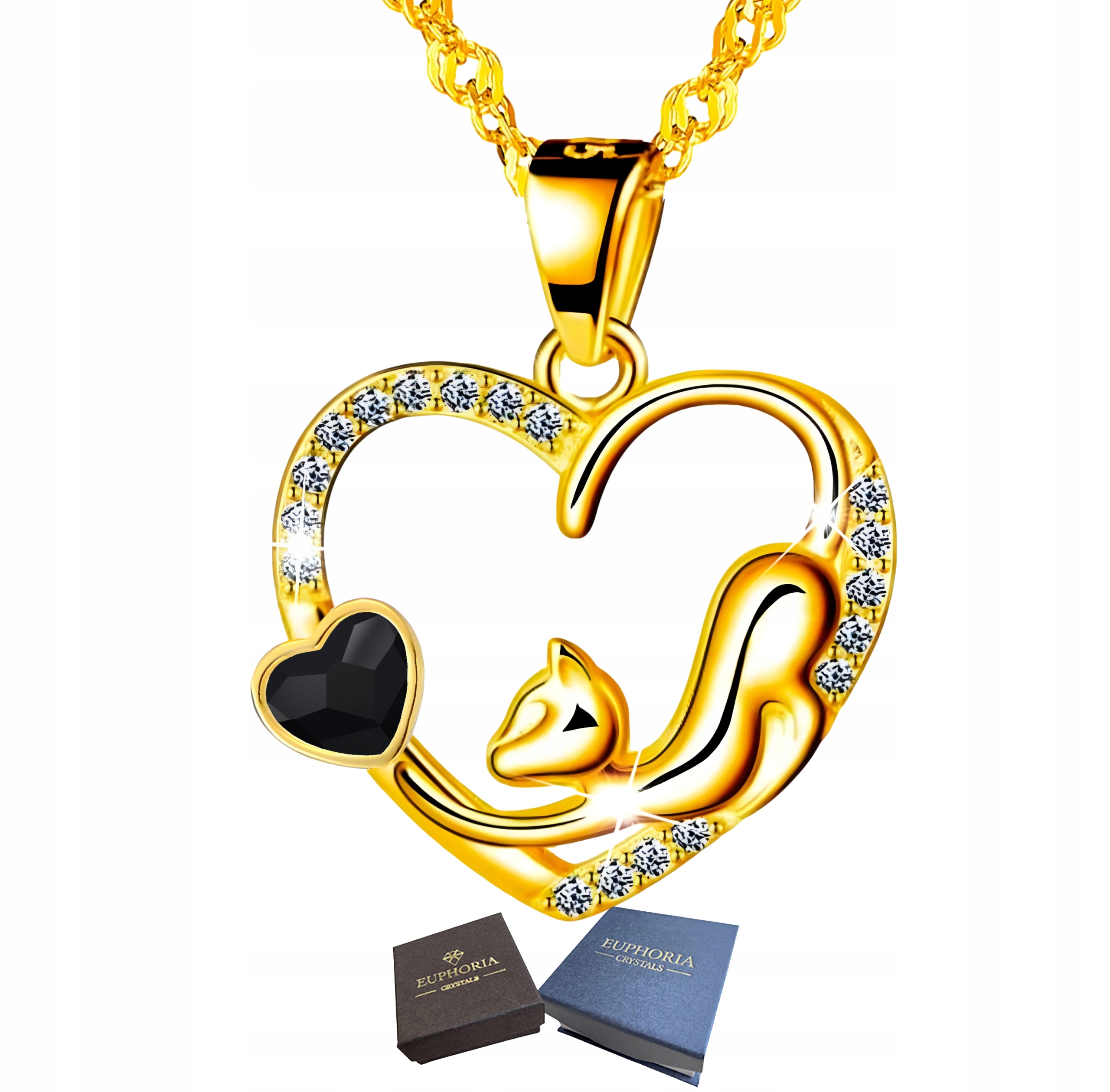 Zlatý náhrdelník Stříbro 925 Srdce s kočkou a zirkony jako Dárek