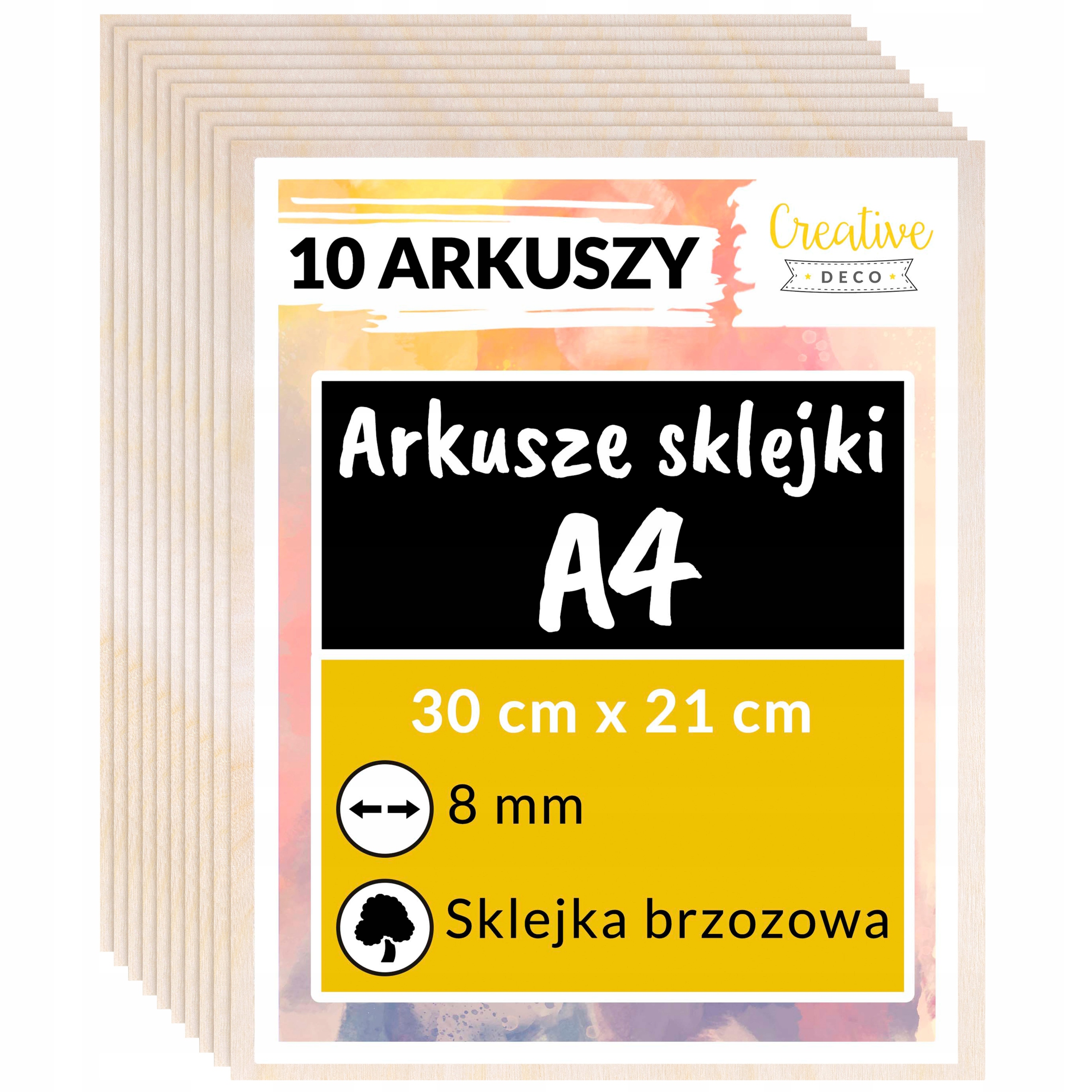 Deska překližka pro laserové řezání gravírování dekorace 8 mm A4 x 10 kusů