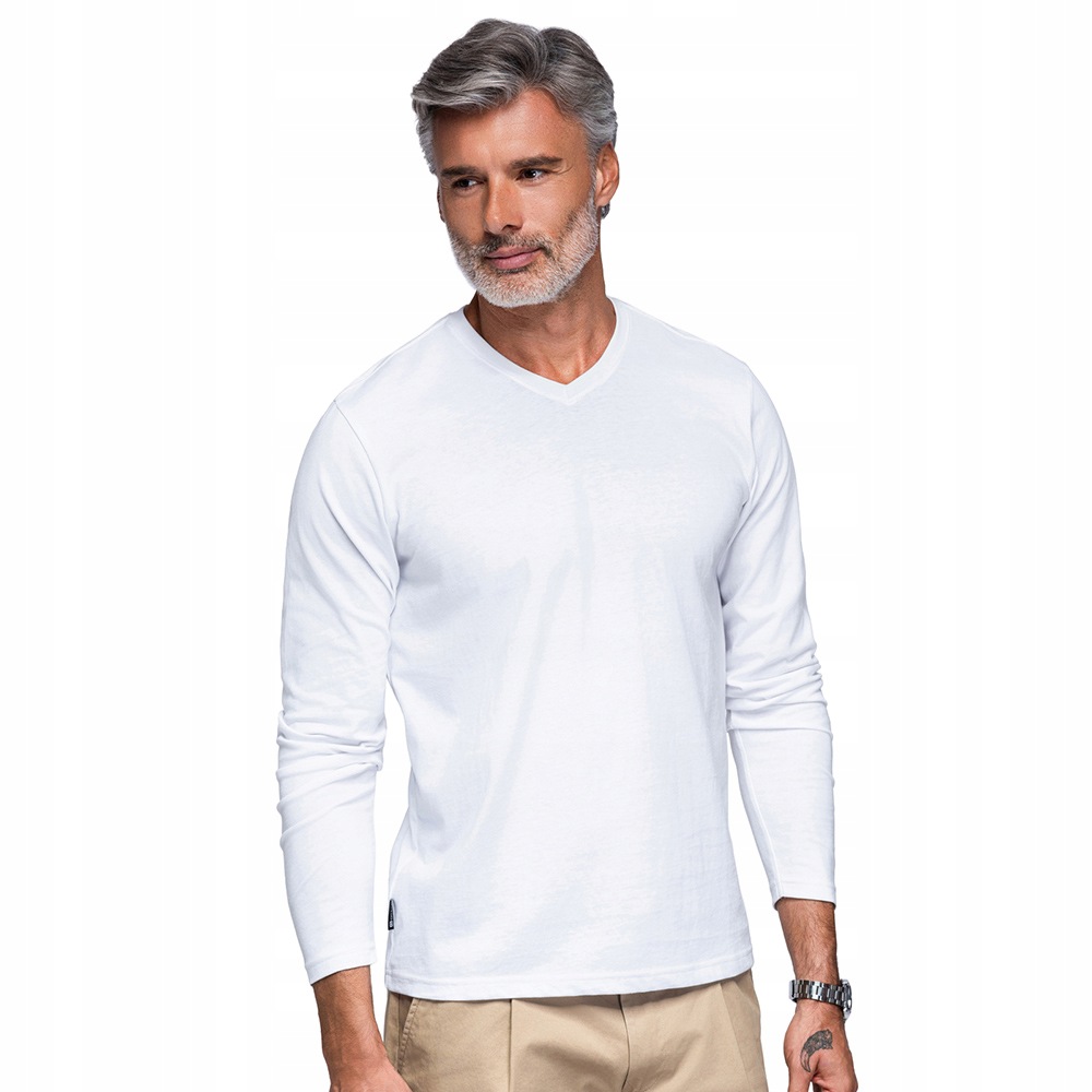Hladký bavlněný dlouhý rukáv Basic bílý pohodlný Ombre OM-LSBL-0143 vel. M
