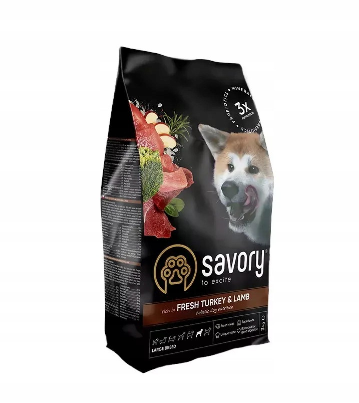 Savory Karma Sucha Z Indykiem Z Jagnięciną Dla Dużych Psów Dorosłych 12 Kg