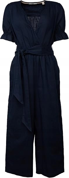 Esprit Tmavě Modrý Kombinéz Len Bavlna Se Zavazováním V Pase 42 6BA