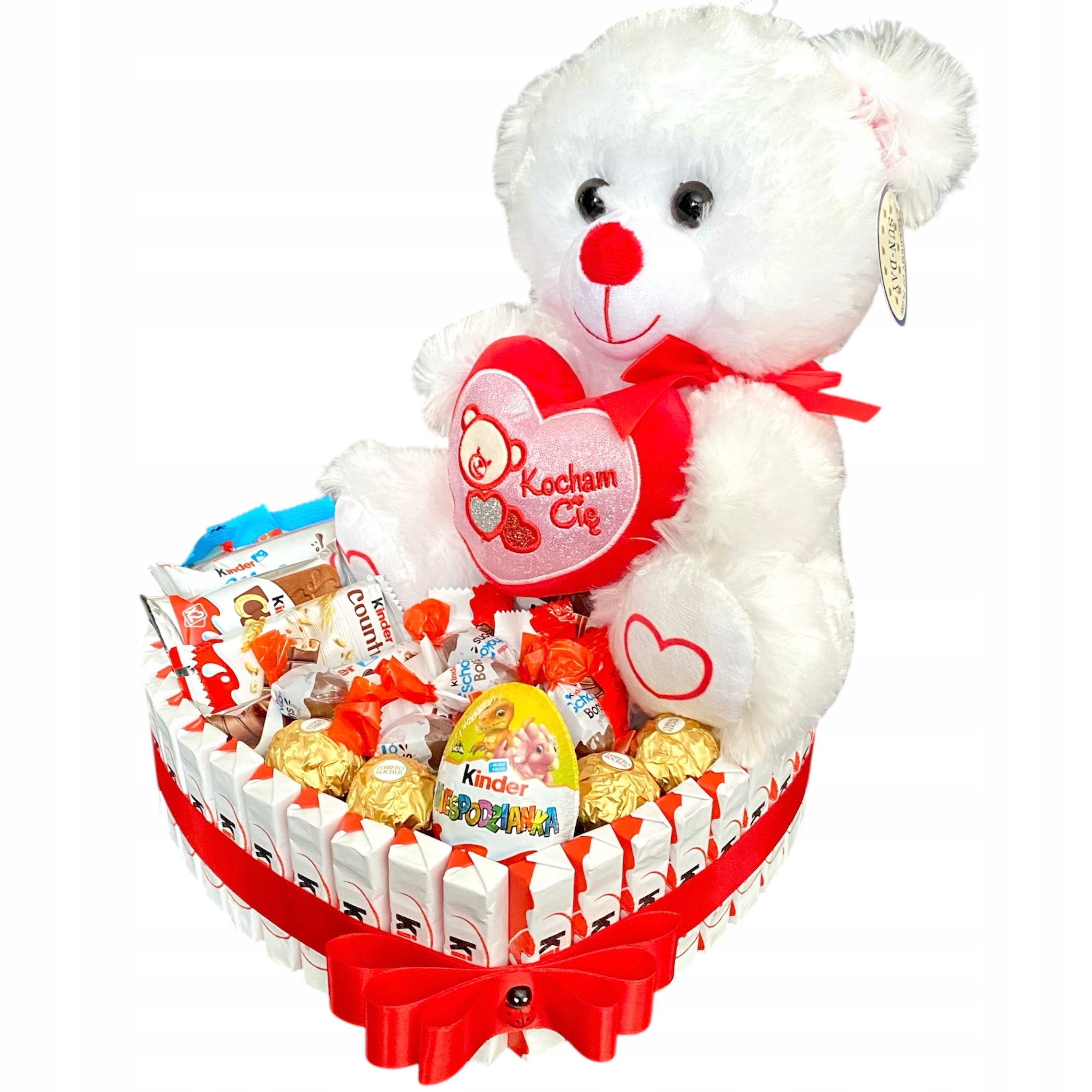 Serce mix słodyczy Kinder miś pluszowy Zestaw Box prezentowy Dzień Kobiet
