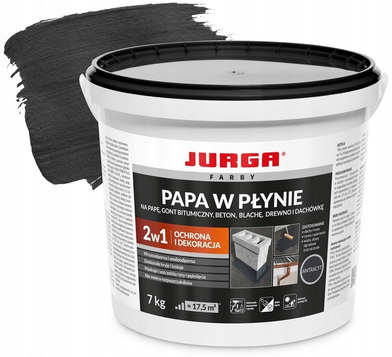 Jurga Papa W Płynie Antracyt Wodoodporna Ochronna Na Dach Z Blachy Papy 7KG